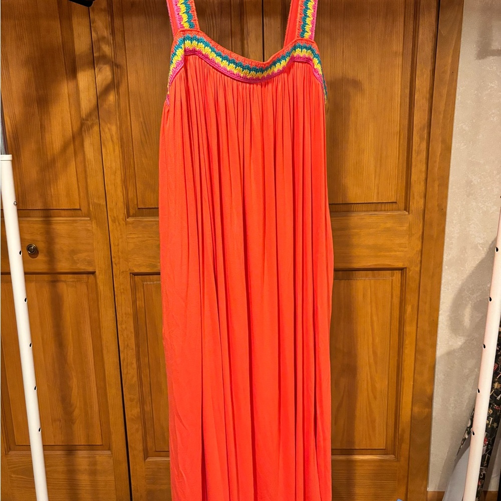 Boden Coral Maxi Dress with Tri-Color Crochet Trim